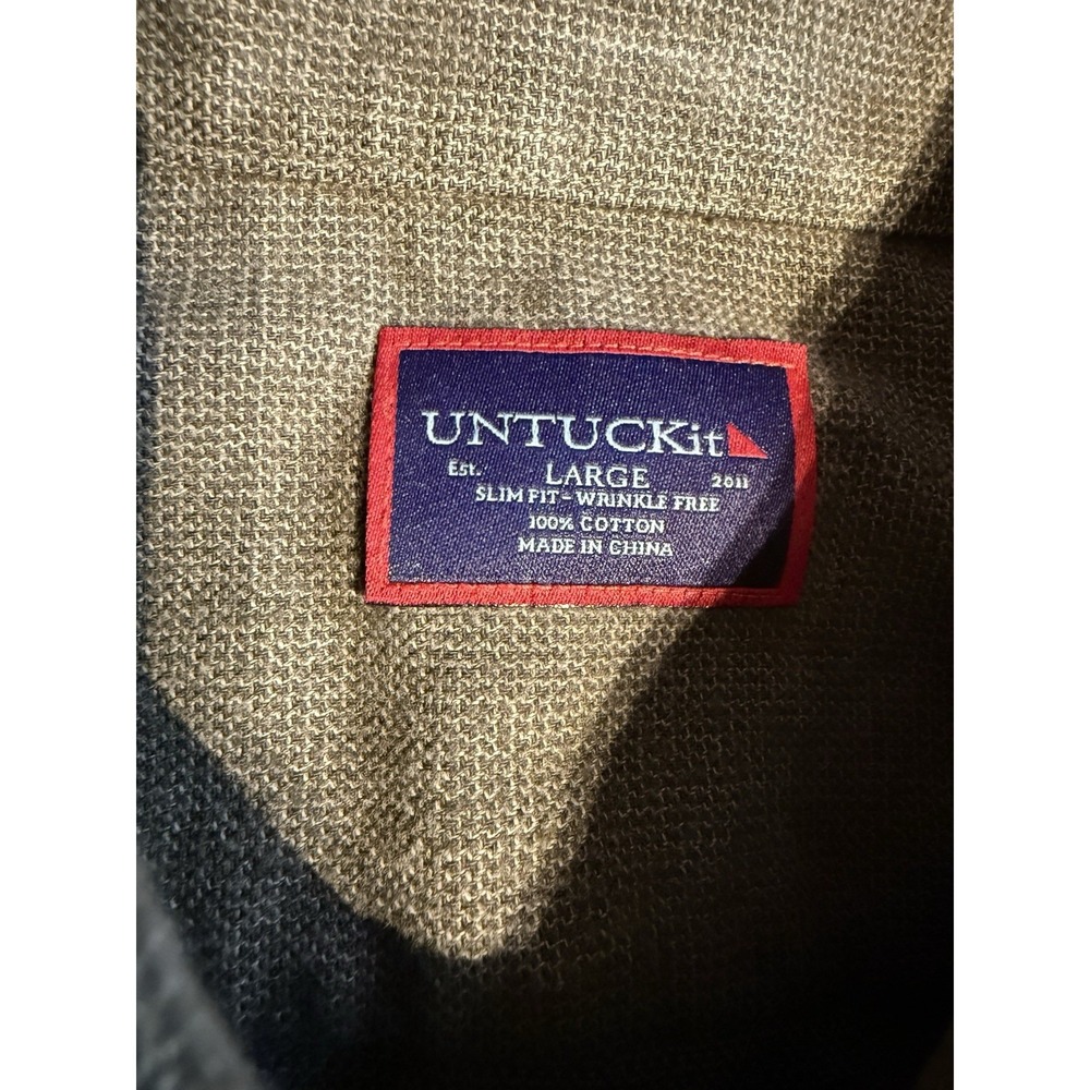 UNTUCKit Shirt Mens Large Slim Fit Olive Green Veneto Button Up Cotton - Picture 3 of 8
